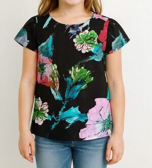 Milly Minis Designer Kid's Floral Top Girl's Size 10 Black Spring Artsy Modern